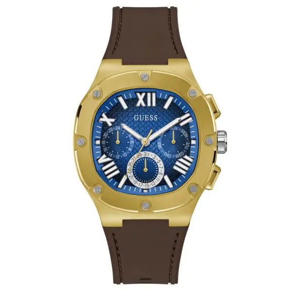 Guess Men’s Quartz Brown Silicone Strap Blue Dial 42mm Watch GW0571G5