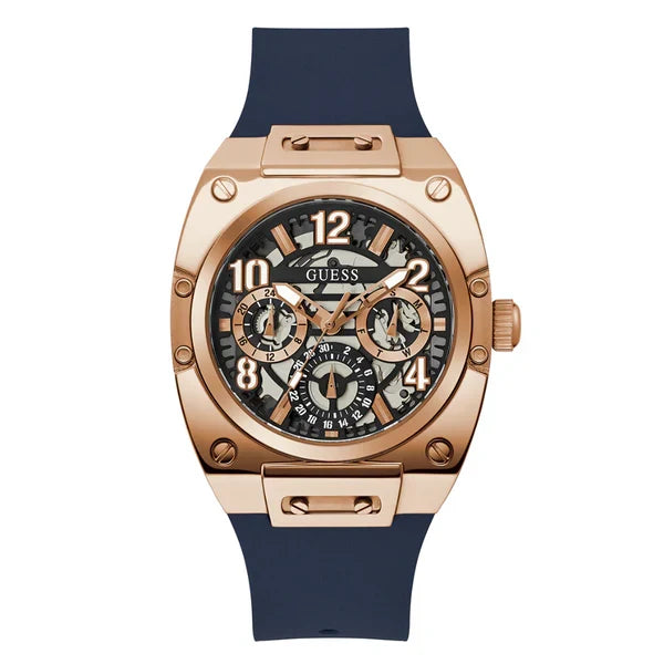 Guess Men’s Quartz Blue Silicone Strap Black Dial 43mm Watch GW0569G3