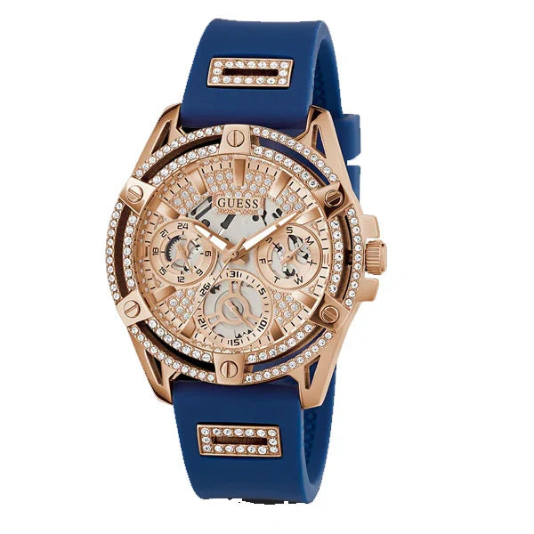 Guess Women’s Quartz Blue Silicone Strap Rose Gold Dial 40mm Watch GW0536L5