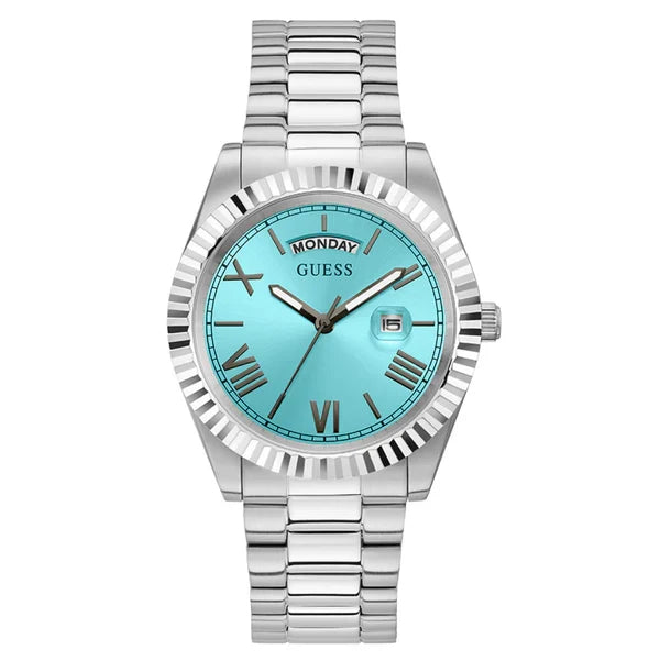 Guess Men’s Quartz Silver Stainless Steel Turquoise Color Dial 42mm Watch GW0265G11