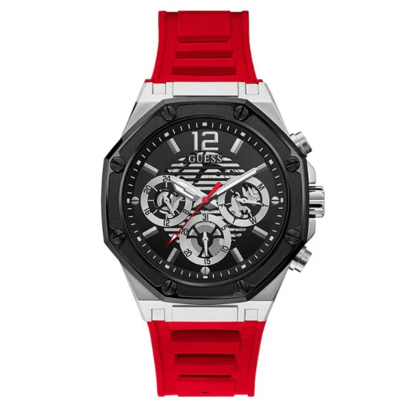 Guess Men’s Quartz Red Silicone Strap Black Dial 44mm Watch GW0263G3