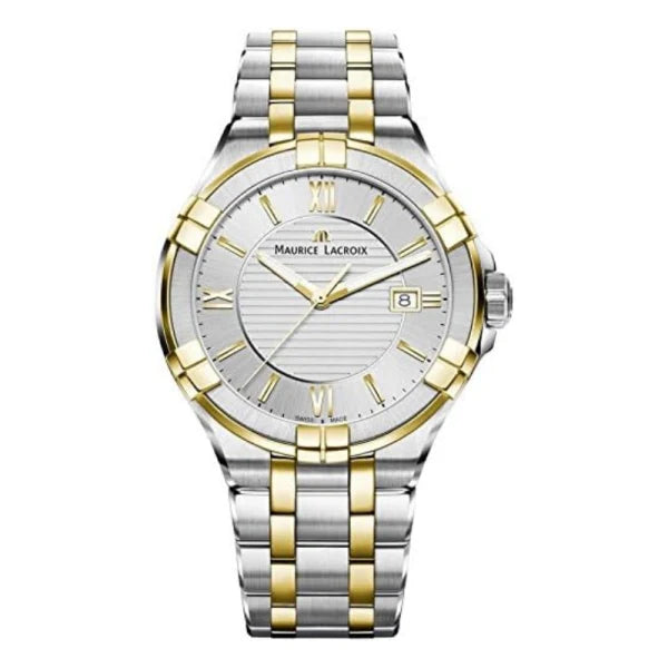 Maurice Lacroix Men’s Quartz Swiss Made Two Tone Stainless Steel Silver Dial 42mm Watch AI1008-PVY13-132-1