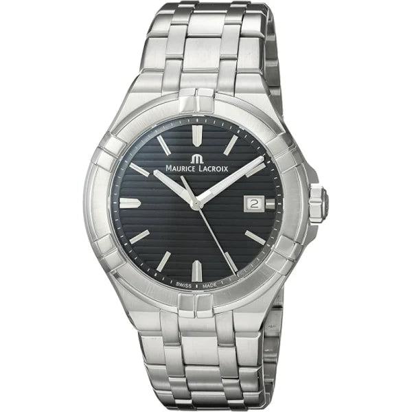 Maurice Lacroix Men’s Quartz Swiss Made Silver Stainless Steel Black Dial 42mm Watch AI1008-SS002-332-1