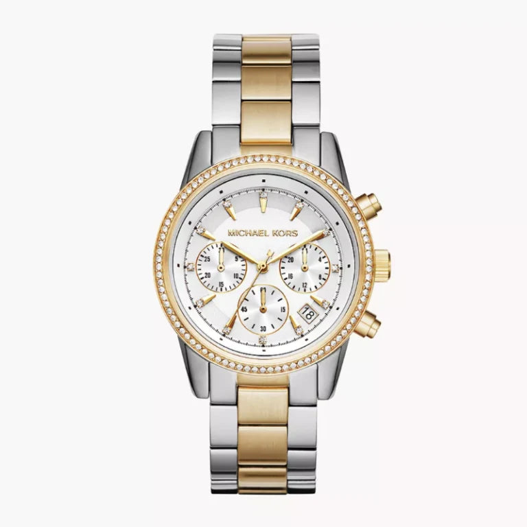 Michael Kors Women’s Quartz Chronograph Stainless Steel White Dial 37mm Watch MK6474
