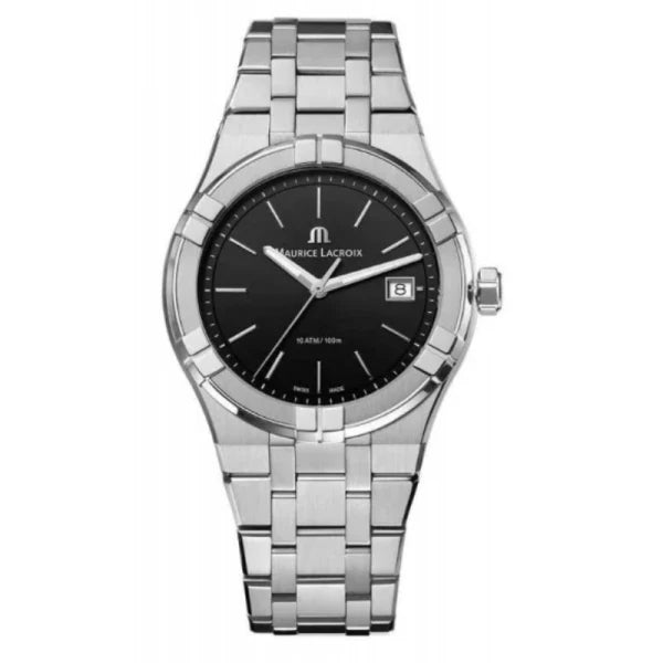Maurice Lacroix Men’s Quartz Swiss Made Silver Stainless Steel Black Dial 40mm Watch AI1008-SS002-330-1