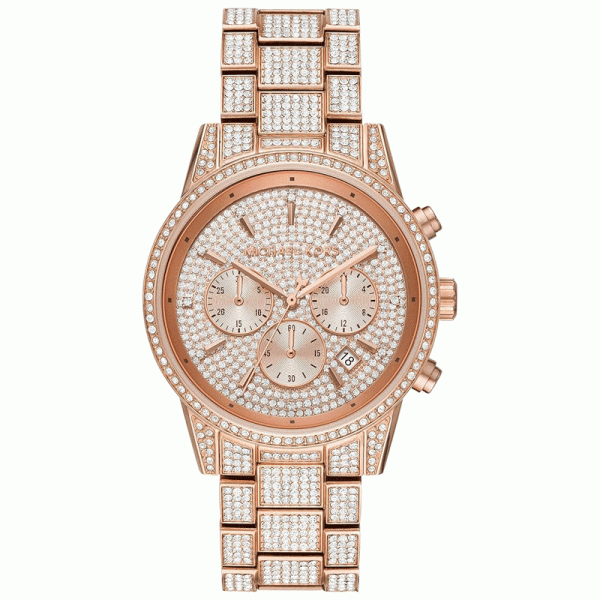 Michael Kors Women’s Quartz Rose Gold Stainless Steel Rose Gold Pave Dial 41mm Watch MK6748