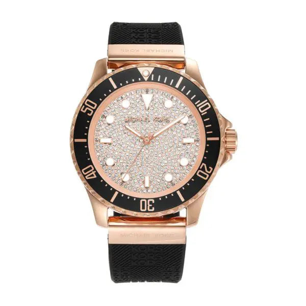 Michael Kors Women’s Quartz Black Silicone Strap Rose Gold Dial 43mm Watch MK7358