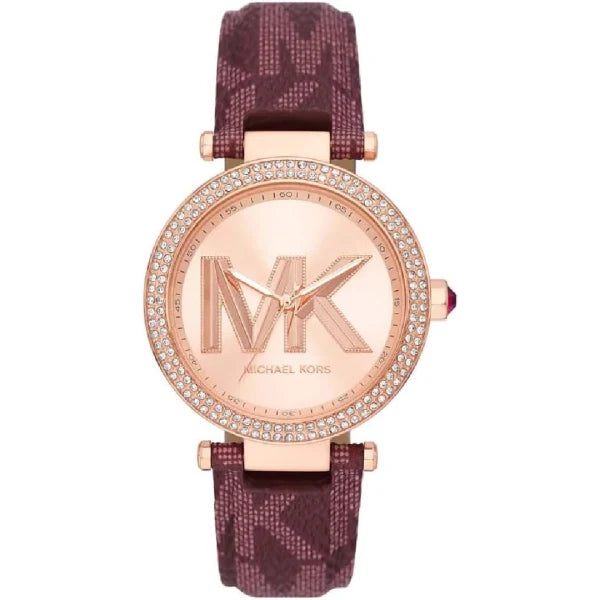 Michael Kors Women’s Quartz Burgundy PVC Strap Rose Gold Dial 40mm Watch MK2974