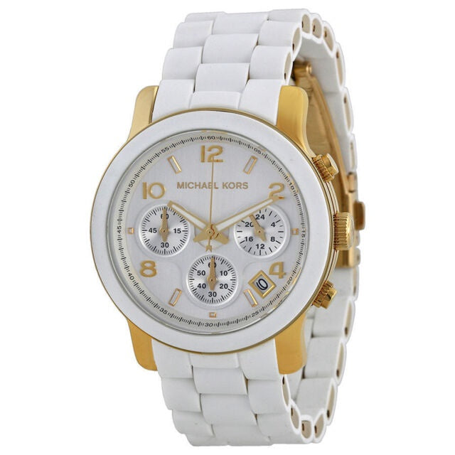 Michael Kors Women’s Quartz Silicone & Stainless Steel White Dial 39mm Watch MK5145