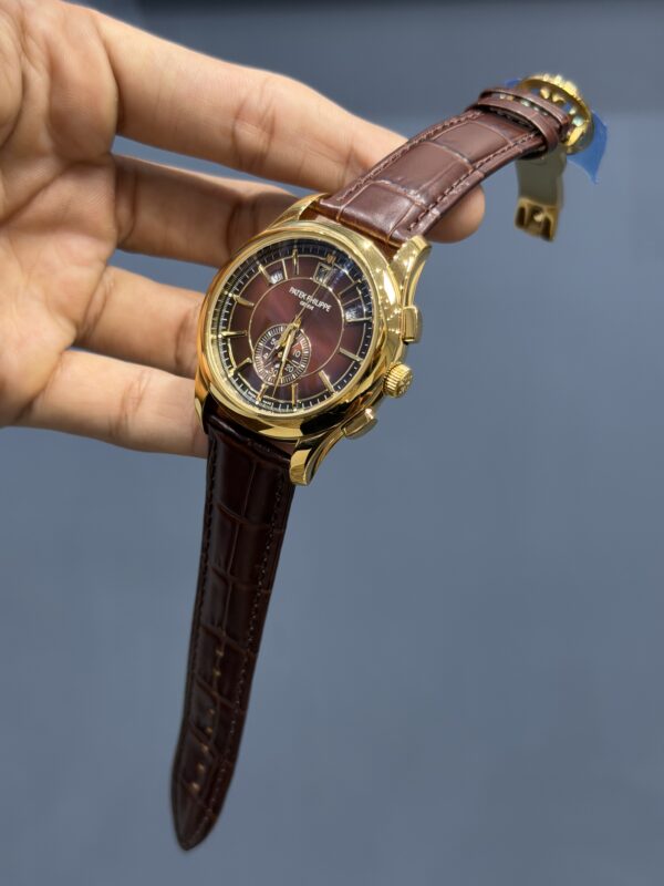 NEW COLLECTION MOON PHASE GOLDEN CASE WITH BROWN DIAL & BROWN LEATHER STRAP