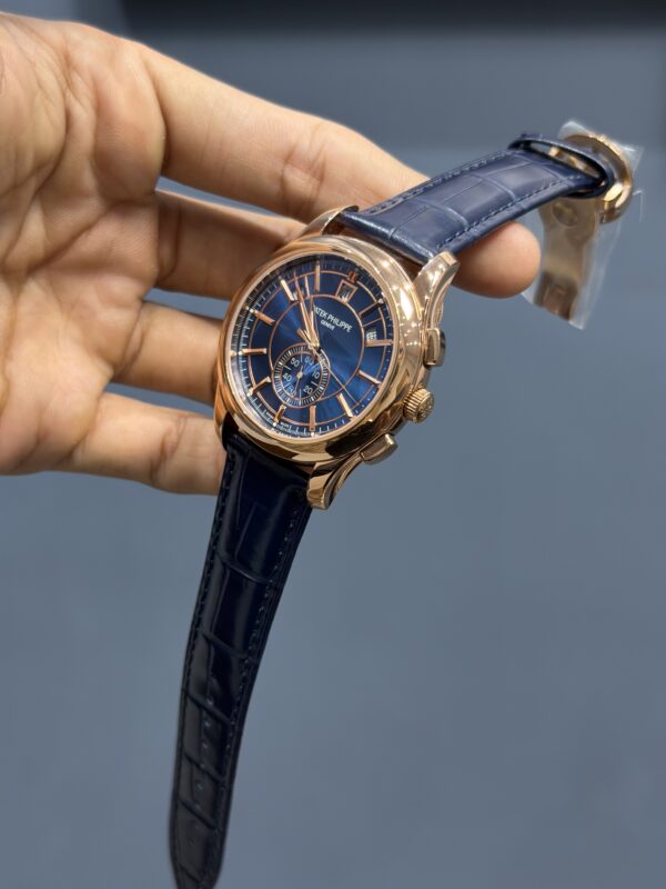 NEW COLLECTION MOON PHASE ROSE GOLD CASE WITH BLUE DIAL & BLUE LEATHER STRAP
