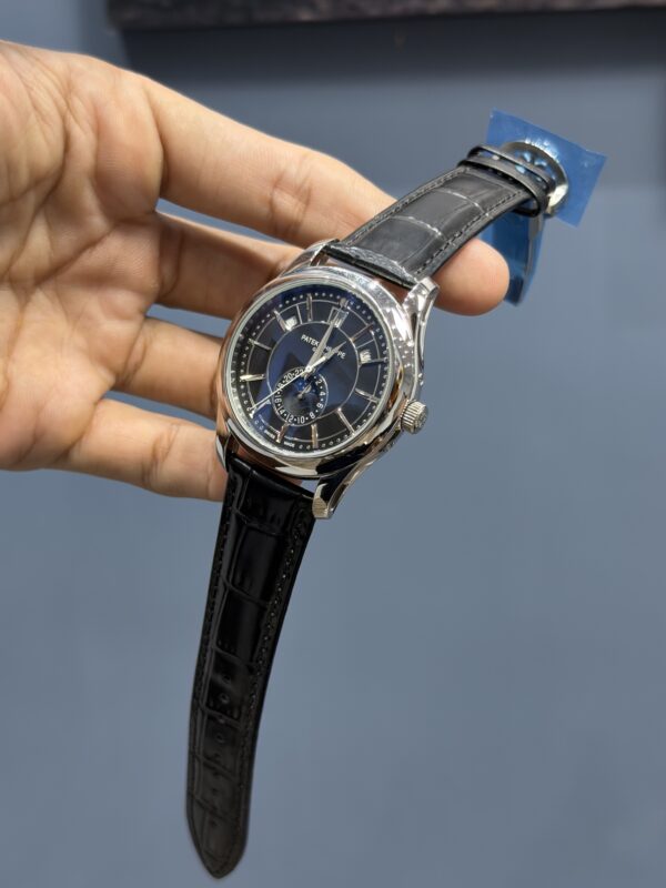 NEW COLLECTION MOON PHASE SILVER CASE WITH BLACK DIAL & BLACK LEATHER STRAP