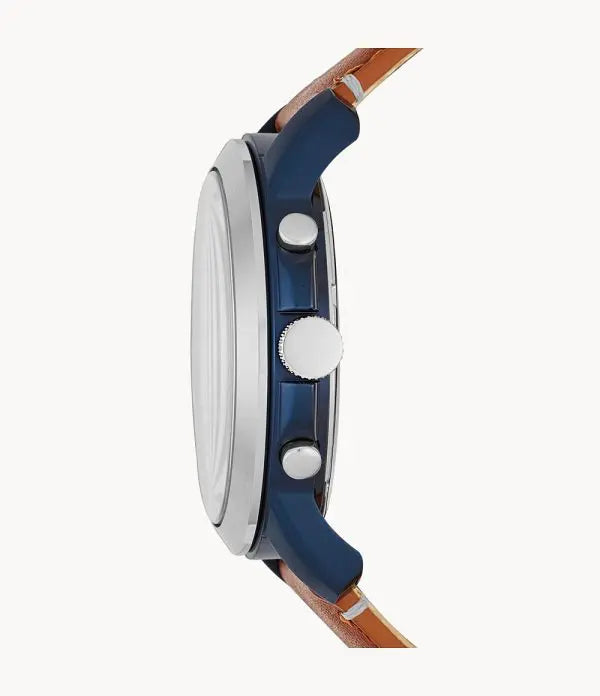 Fossil Men’s Chronograph Quartz Brown Leather Strap Blue Dial 44mm Watch FS5151