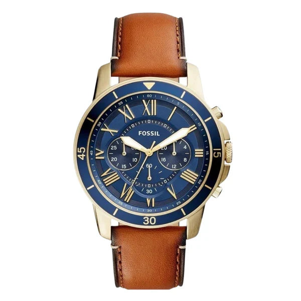 Fossil Men’s Quartz Brown Leather Strap Blue Dial 44mm Watch FS5268