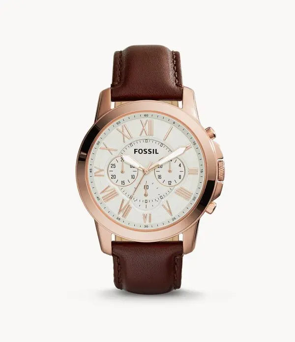 Fossil Men’s Chronograph Quartz Brown Leather Strap White Dial 44mm Watch FS4991
