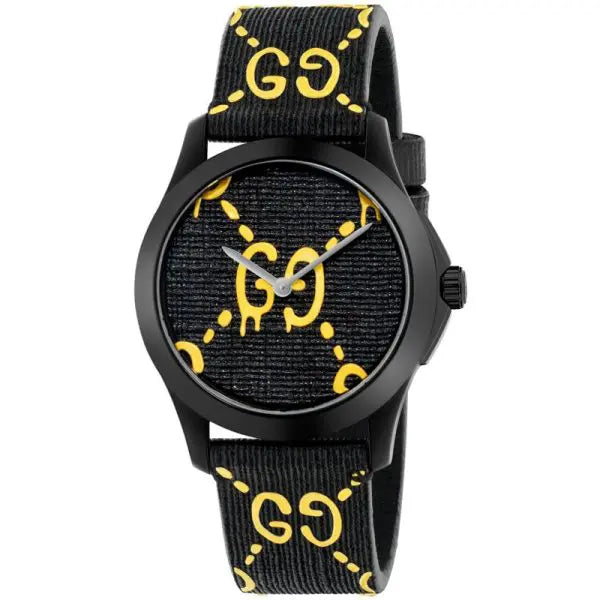Gucci Unisex Swiss Made Quartz Black Silicone Strap Black Dial 38mm Watch YA1264019
