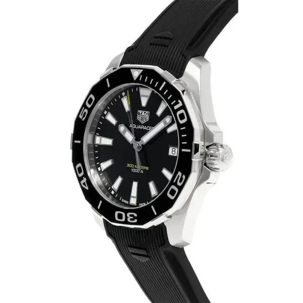 Tag Heuer Aquaracer Men’s Quartz Swiss Made Black Silicone Strap Black Dial 41mm Watch WAY111A.FT6151