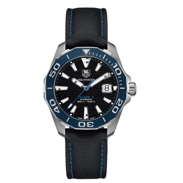 Tag Heuer Aquaracer Men’s Automatic Swiss Made Black Nylon Strap Black Dial 41mm Watch WAY211B.FC6363