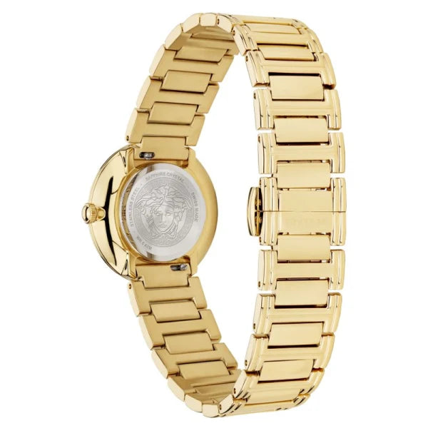Versace Women’s Quartz Swiss Made Gold Stainless Steel White Dial 28mm Watch VET300221