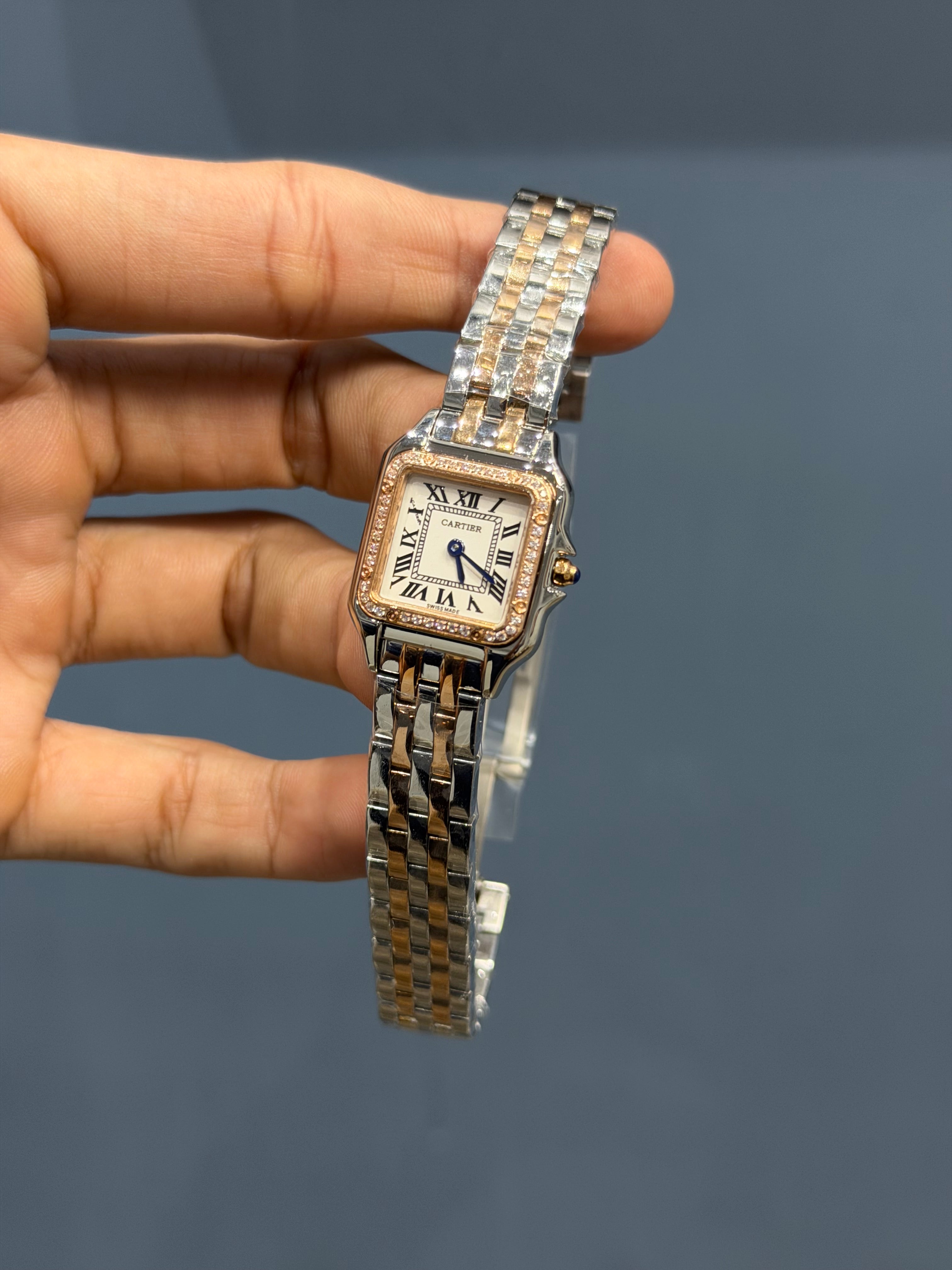NEW COLLECTION ROSE TWOTONE WITH WHITE DIAL STONE BEZEL LADIES WATCH