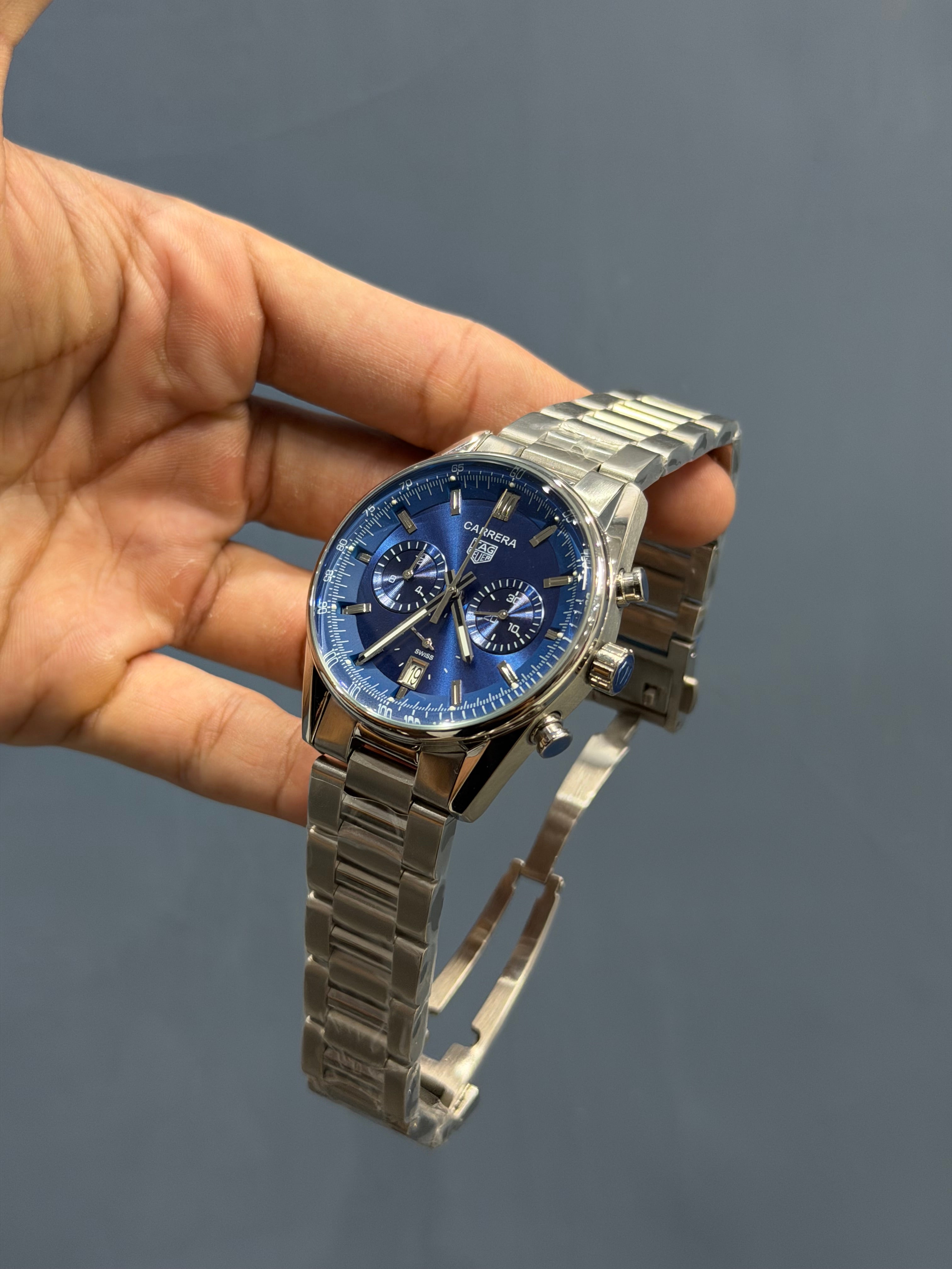 NEW COLLECTION CALIBRE CHRONOGRAPH SILVER WITH BLUE DIAL