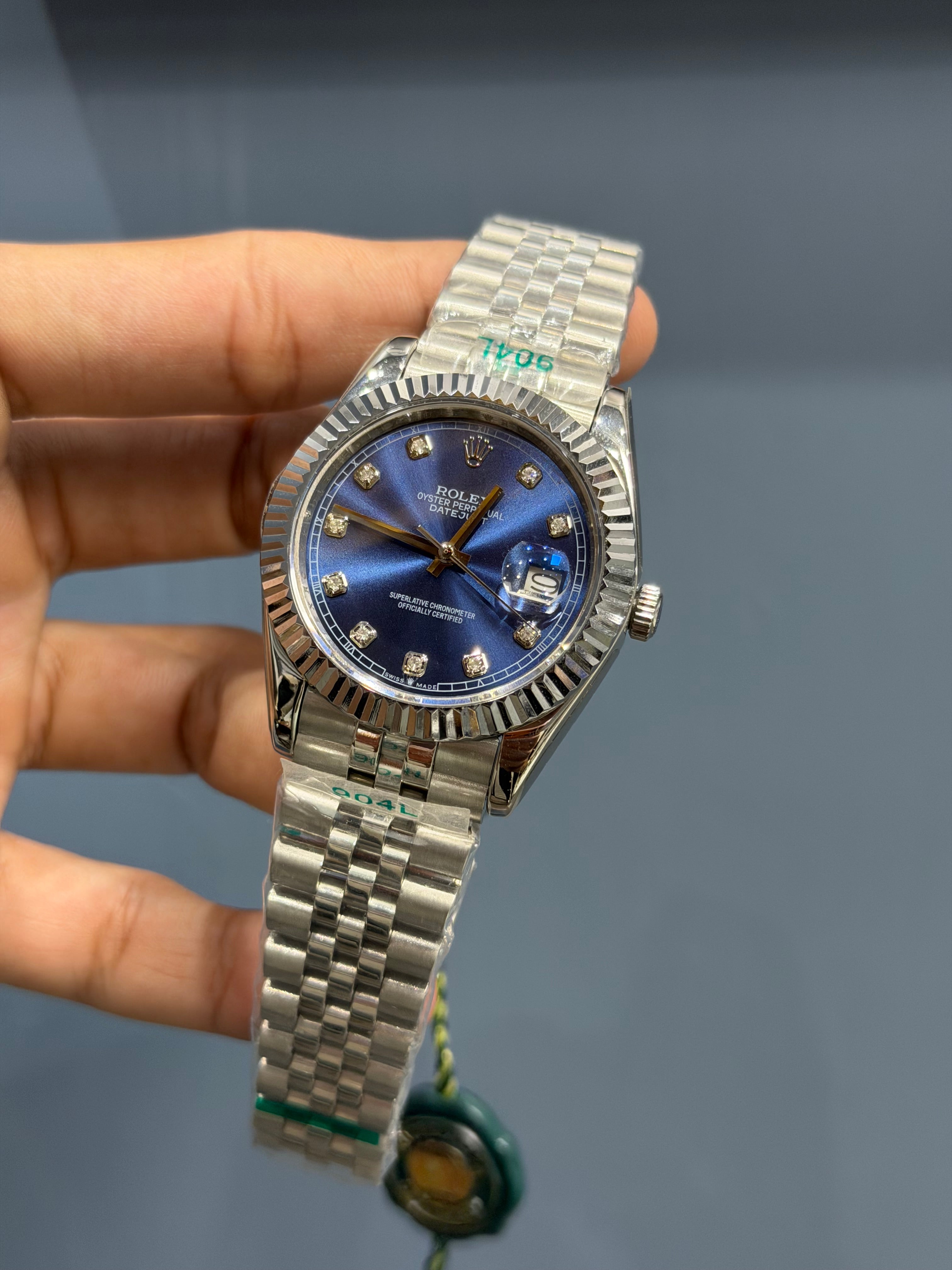 NEW COLLECTION 40 SILVER WITH DARK BLUE DIAL & FLUTED BEZEL YZ FACTORY
