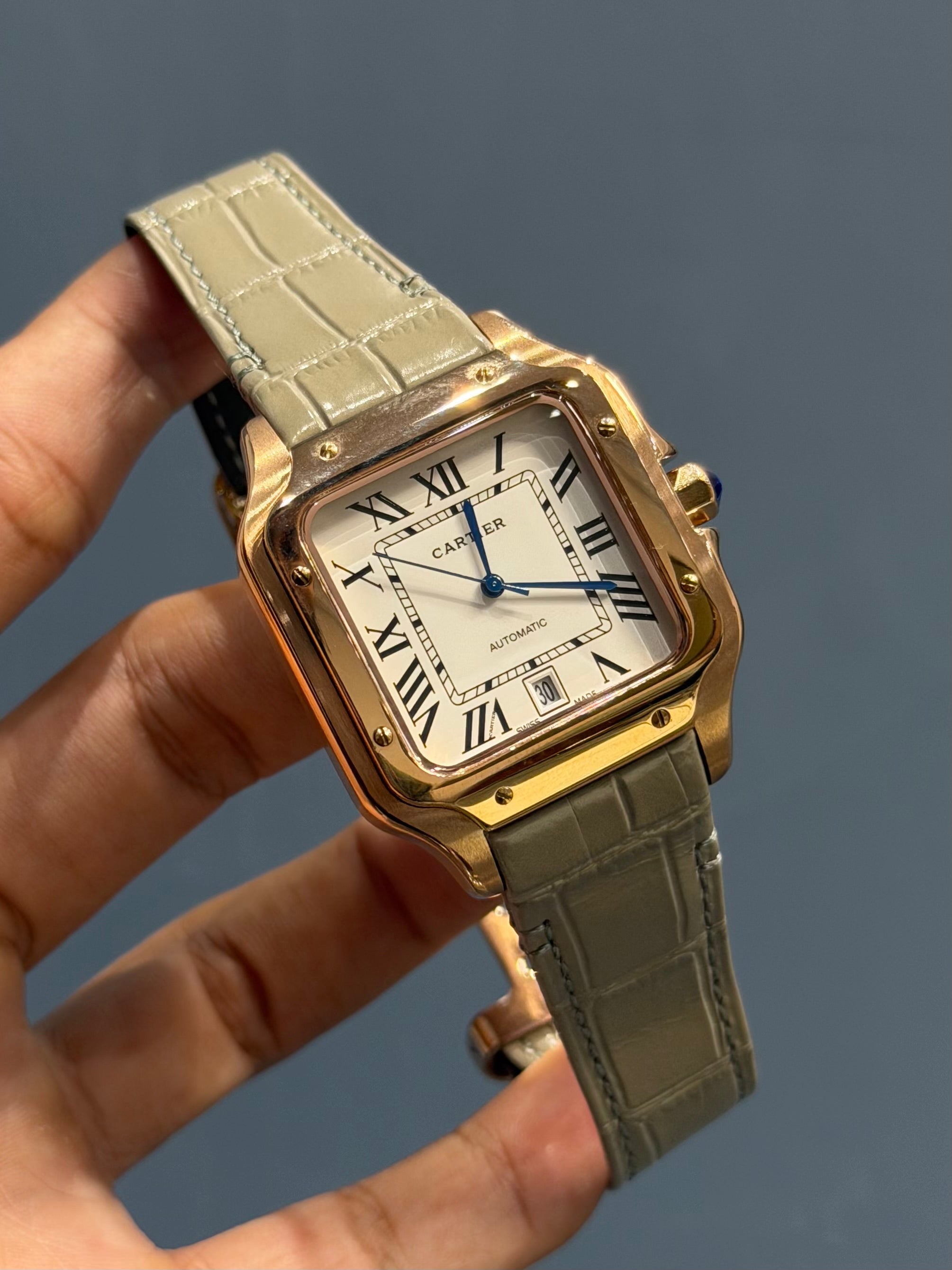 NEW COLLECTION ROSE CASE WITH WHITE DIAL & GREY LEATHER STRAP