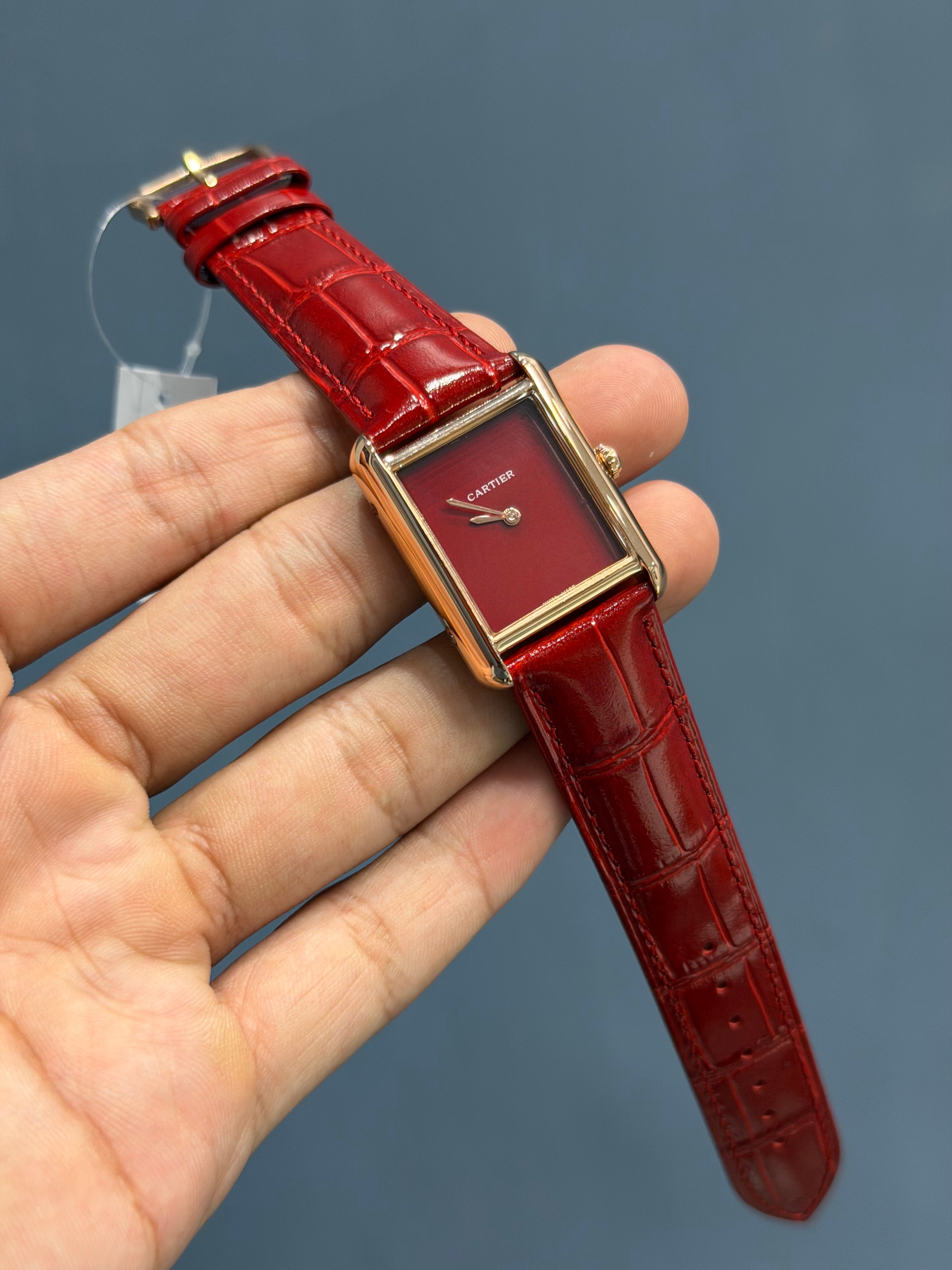 NEW COLLECTION 36MM ROSE GOLD CASE WITH RED DIAL & LEATHER STRAP WATCH