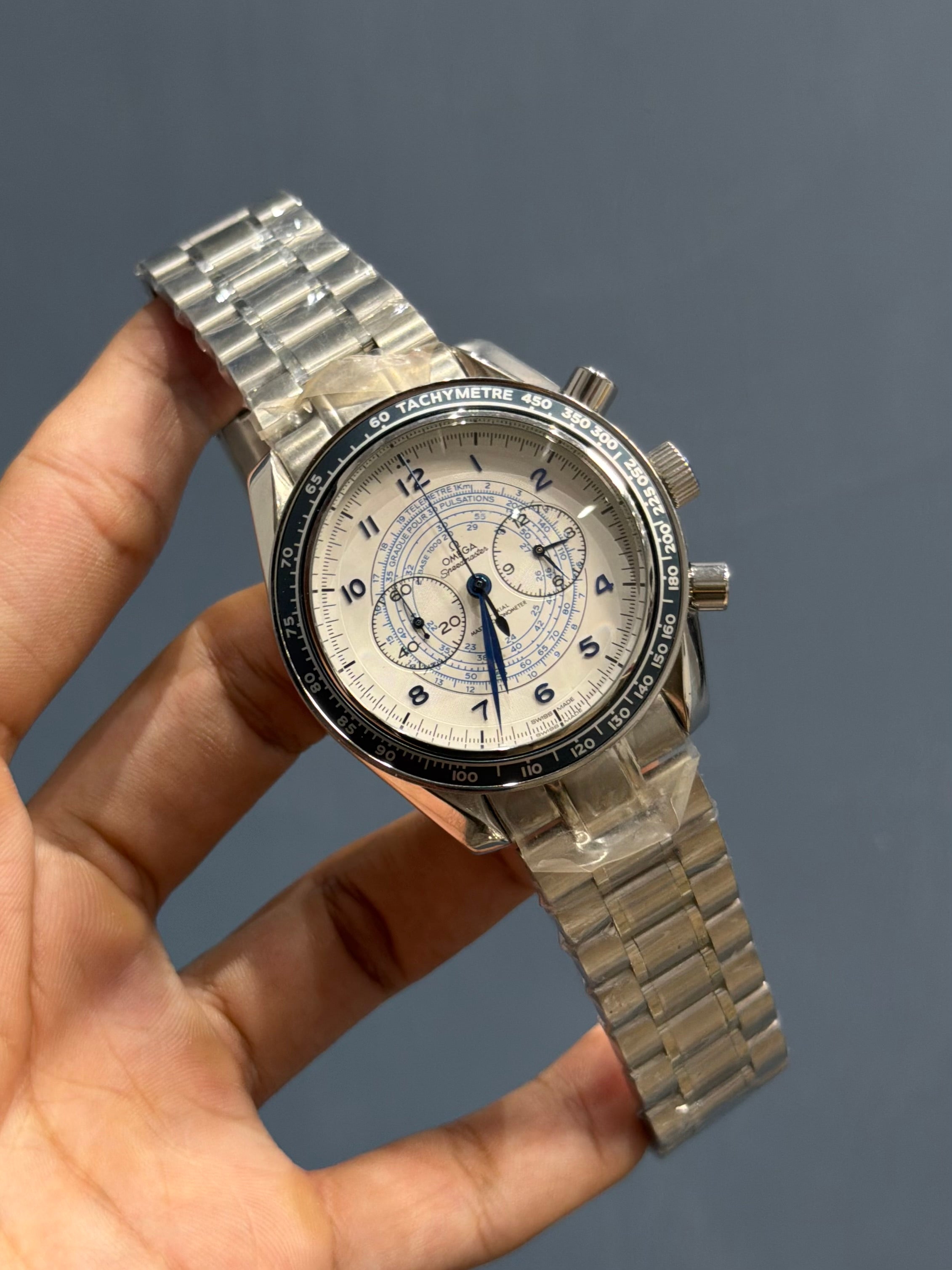 NEW COLLECTION CHRONOGRAPH SILVER WITH WHITE DIAL CHAIN WATCH