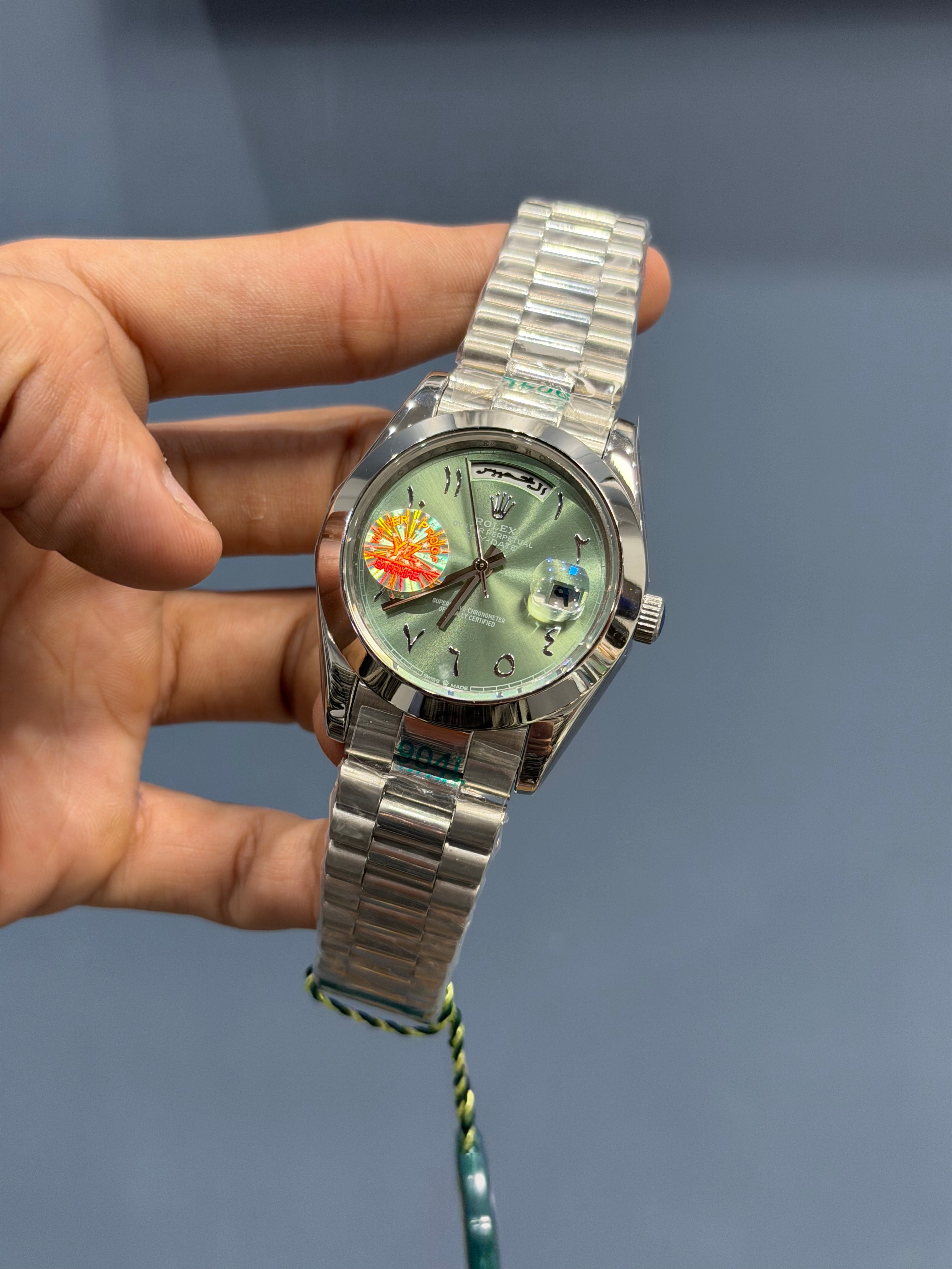 NEW COLLECTION 40 SILVER WITH GREEN DIAL ARABIC NUMBERAL AUTOMATIC WATCH YZ MADE