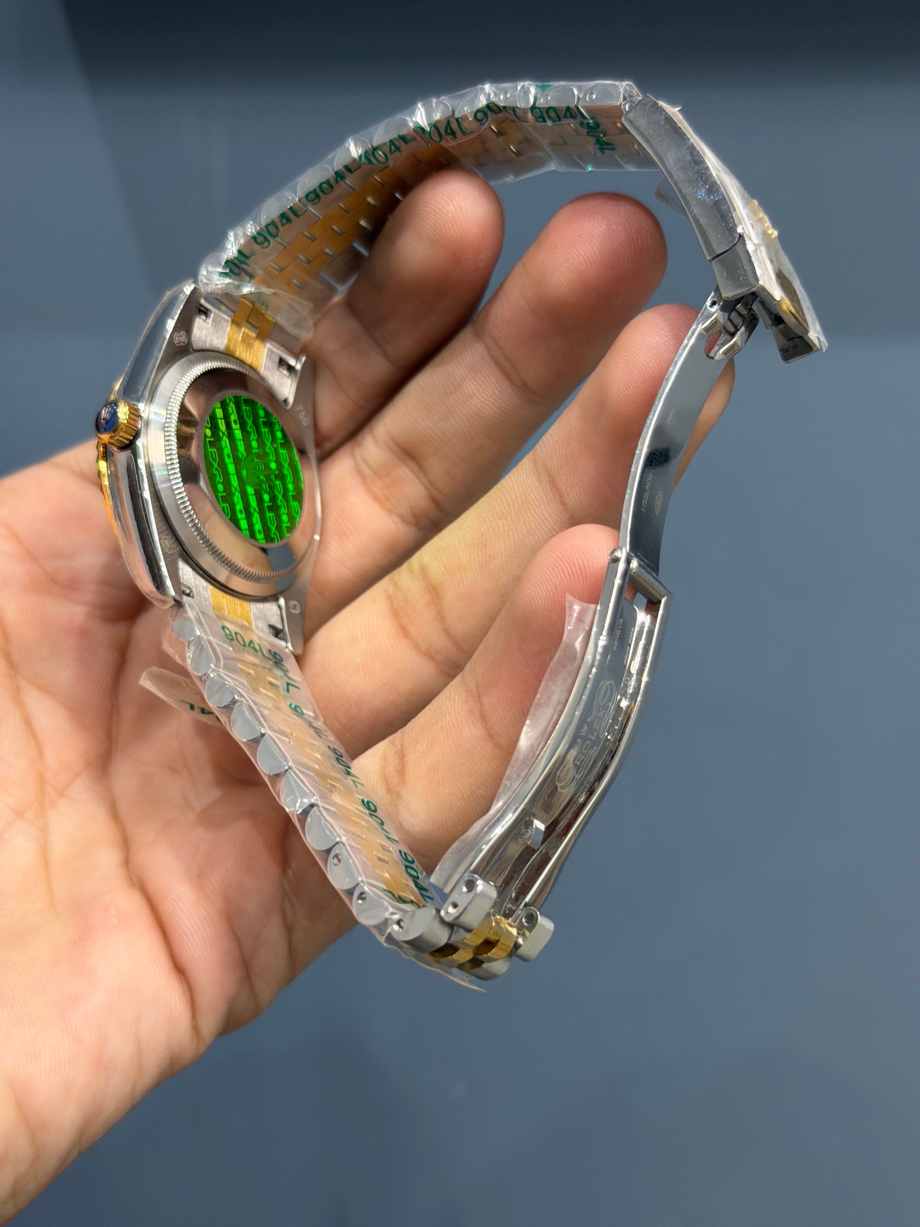 NEW COLLECTION 36 YELLOW TWOTONE WITH GREEN STONE DIAL AUTOMATIC WATCH ZR FACTORY