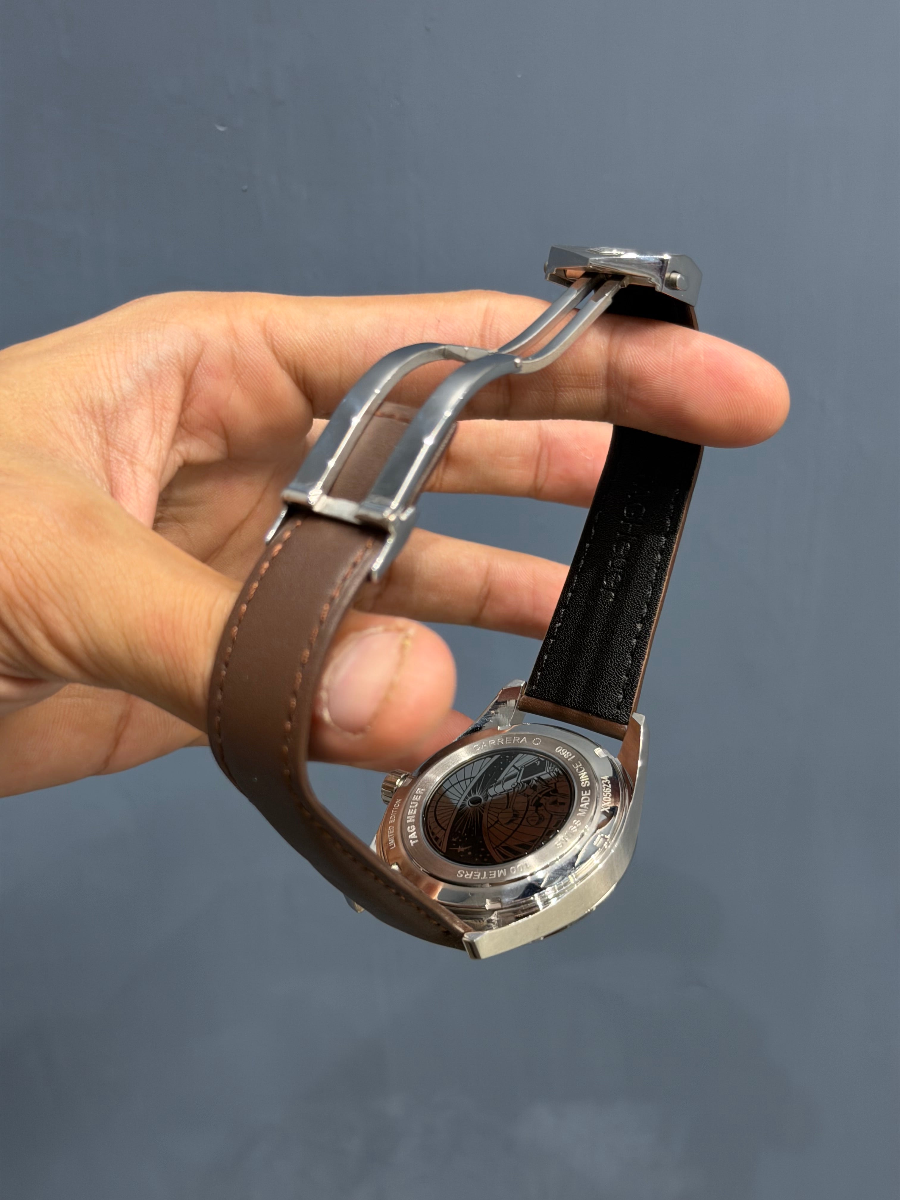NEW COLLECTION ASTRONOMER SILVER CASE WITH WHITE DIAL & BROWN LEATHER WATCH