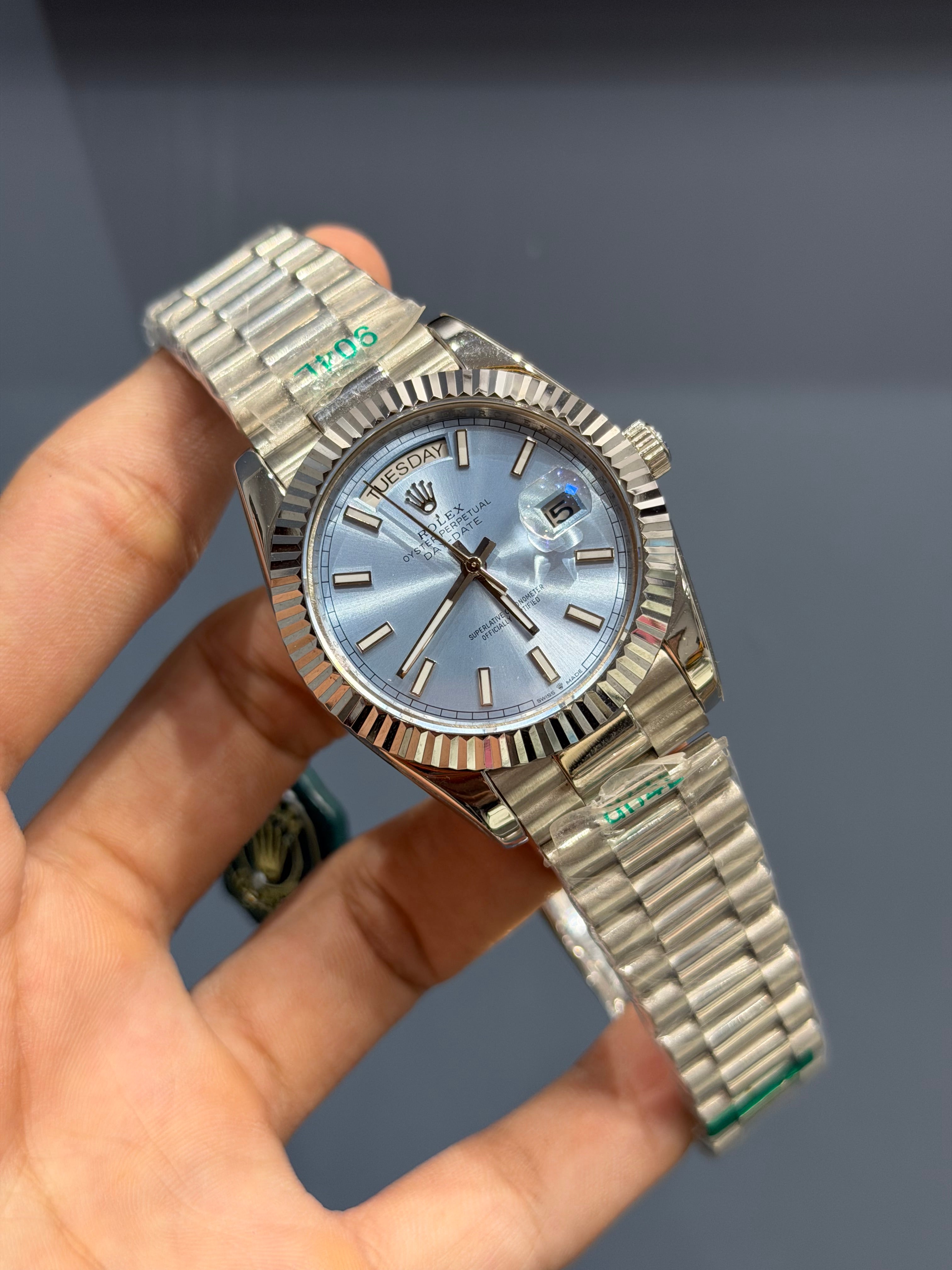 NEW COLLECTION 40MM SILVER WITH SKY BLUE DIAL SHORT INDEX FIGURE YZ MADE
