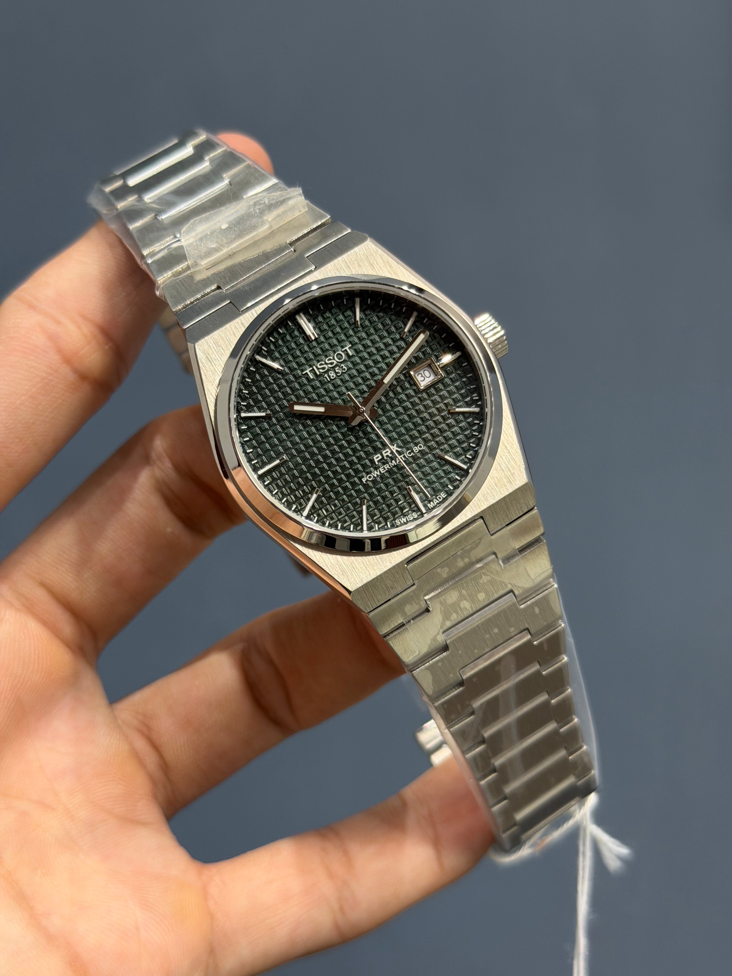 NEW COLLECTION SILVER WITH GREEN TEXTURED DIAL STAINLESS STEEL AUTOMATIC WATCH