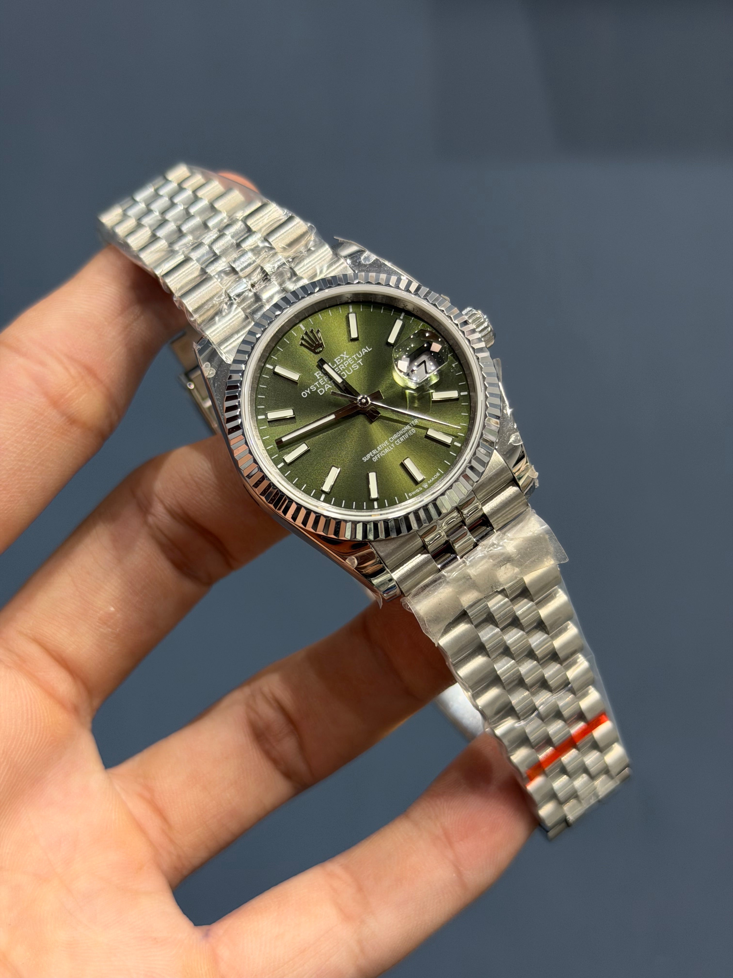 NEW COLLECTION 36 SILVER WITH GREEN DIAL CUT BEZEL AUTOMATIC WATCH BP MADE