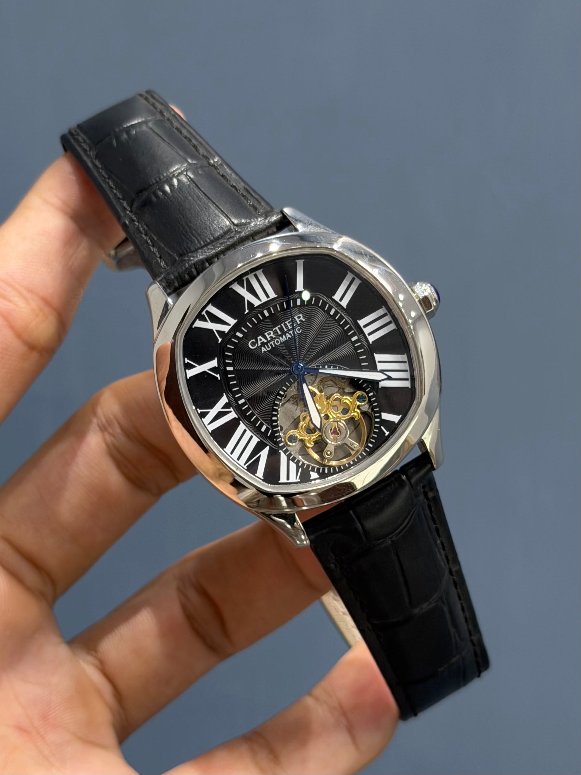 NEW COLLECTION SILVER CASE WITH BLACK DIAL & BLACK LEATHER STRAP