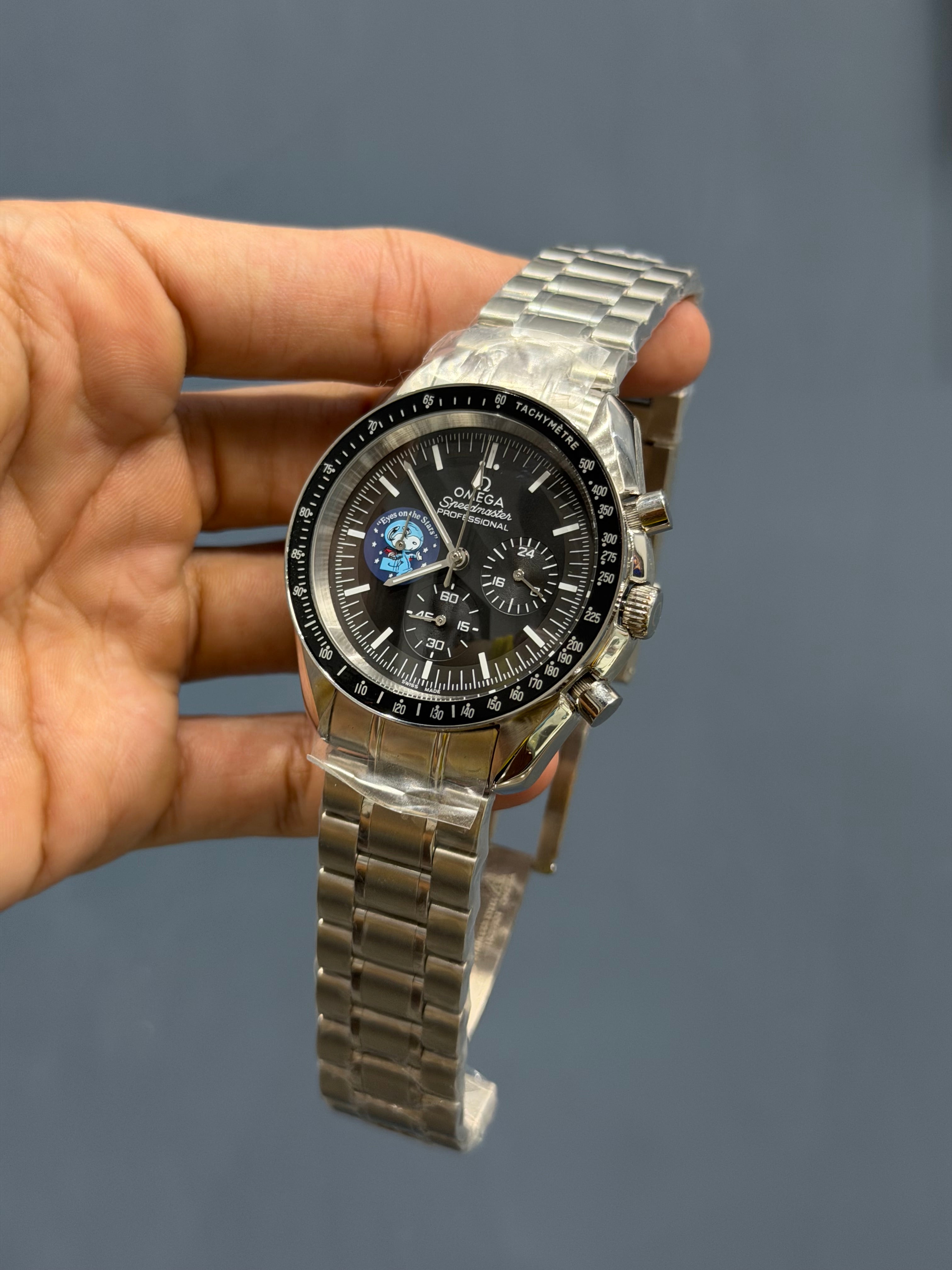 NEW COLLECTION CHRONOGRAPH SILVER WITH BLACK DIAL CHAIN WATCH