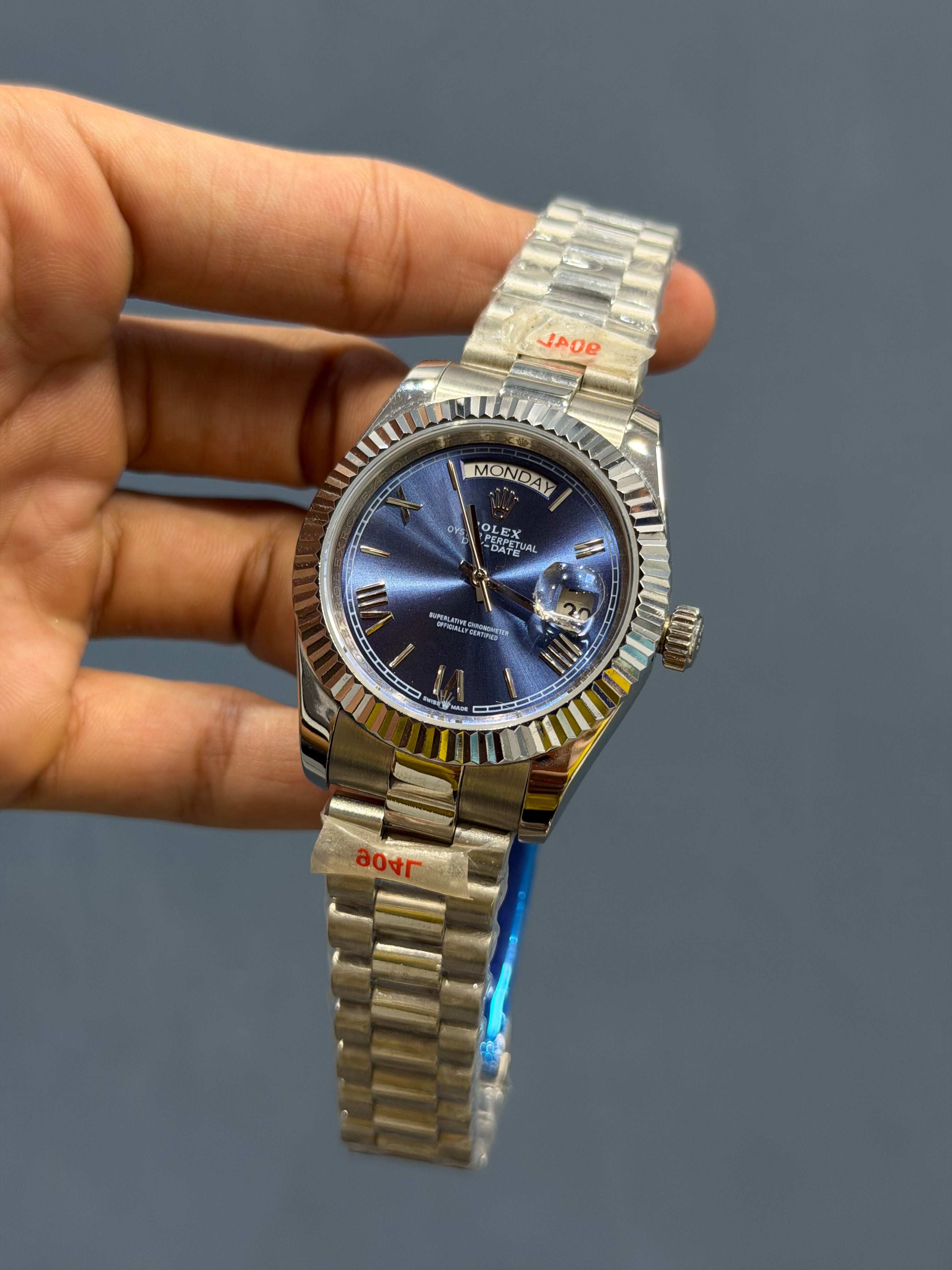 NEW COLLECTION 40 SILVER WITH BLUE DIAL ROMAN INDEX & FLUTED BEZEL ZR FACTORY