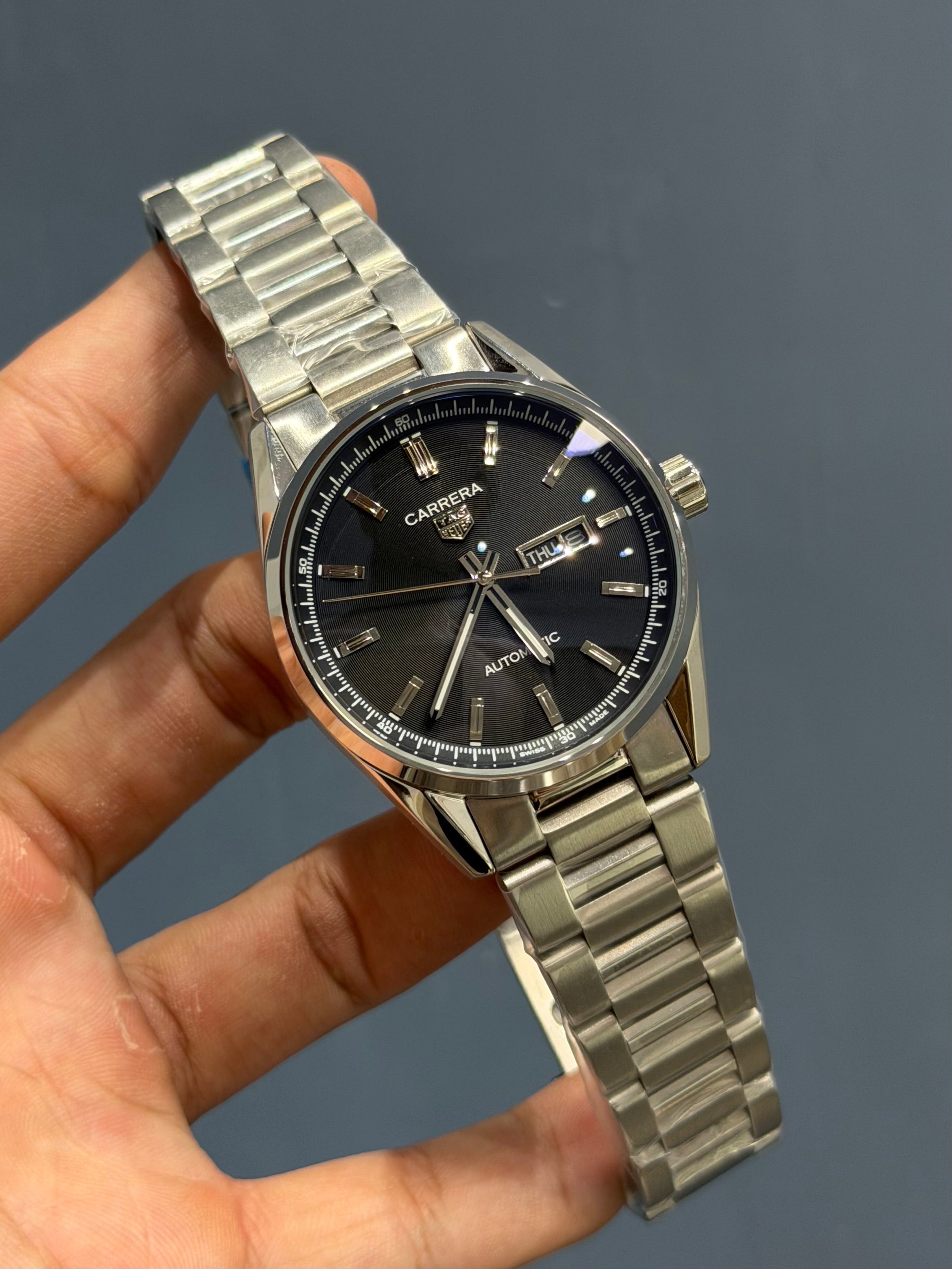 NEW COLLECTION SILVER CASE WITH BLACK DIAL AUTOMATIC WATCH FOR MEN