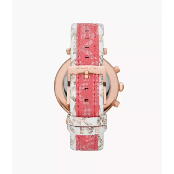 Michael Kors Women’s Chronograph Quartz Pink & White PVC Strap White Dial 39mm Watch MK6951
