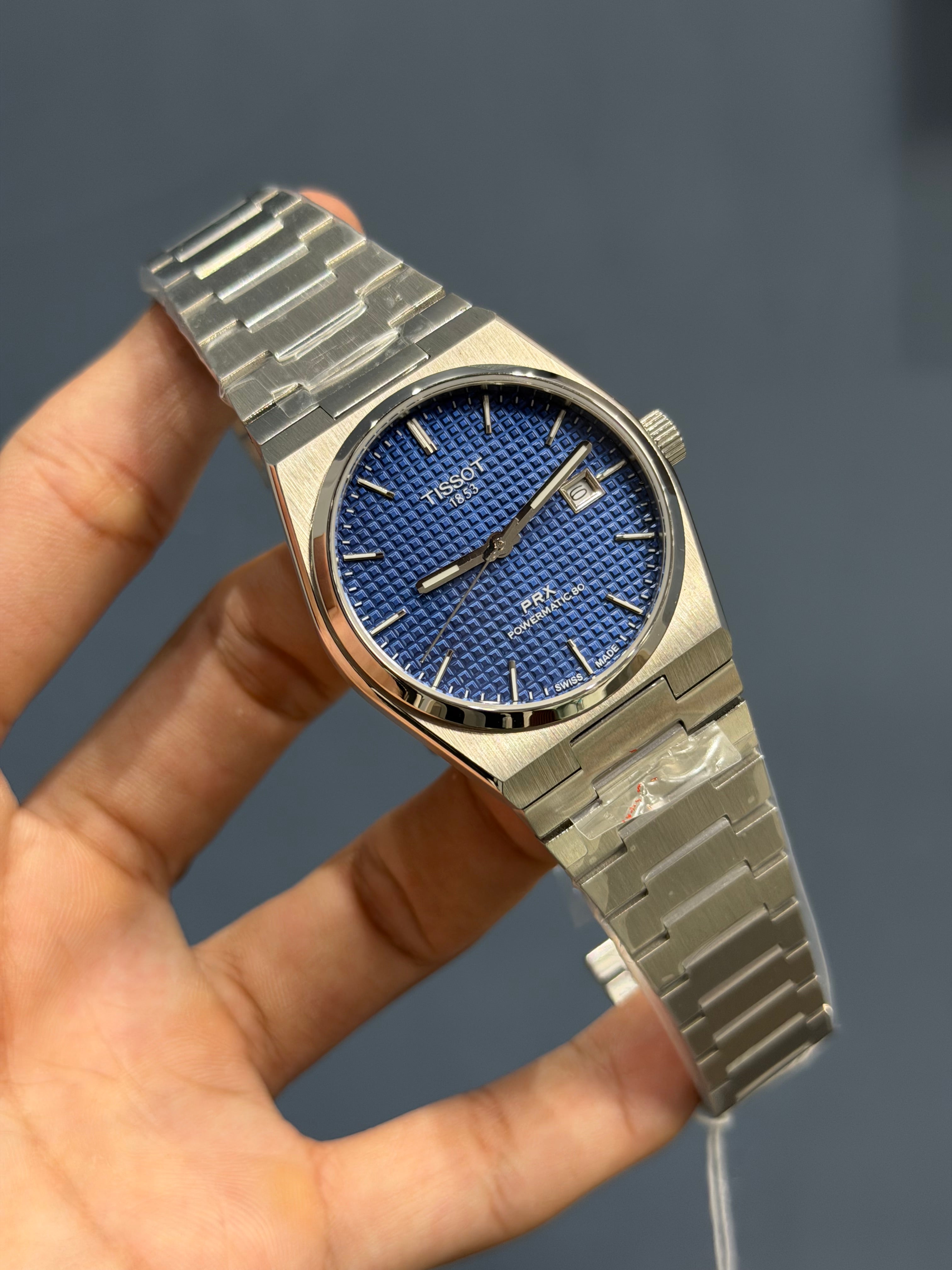 NEW COLLECTION SILVER WITH BLUE TEXTURED DIAL STAINLESS STEEL AUTOMATIC WATCH