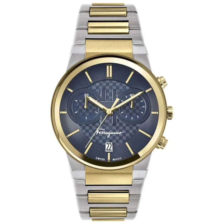 Ferragamo Sapphire Two-Tone Stainless Steel Blue Dial Chronograph Quartz Watch For Gents - Sfme00521