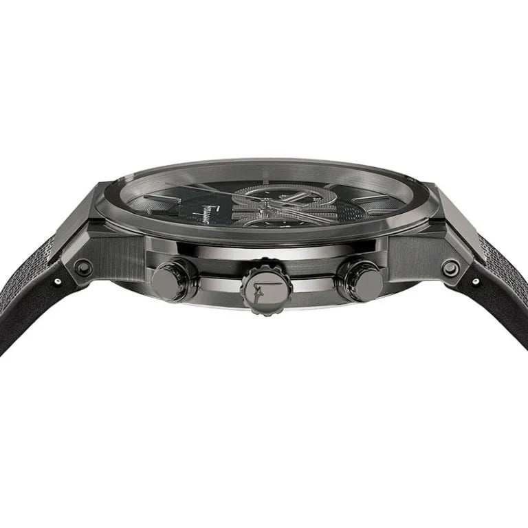 Ferragamo Sapphire Black Rubber Strap Black Dial Chronograph Quartz Watch For Gents - Sfme00621