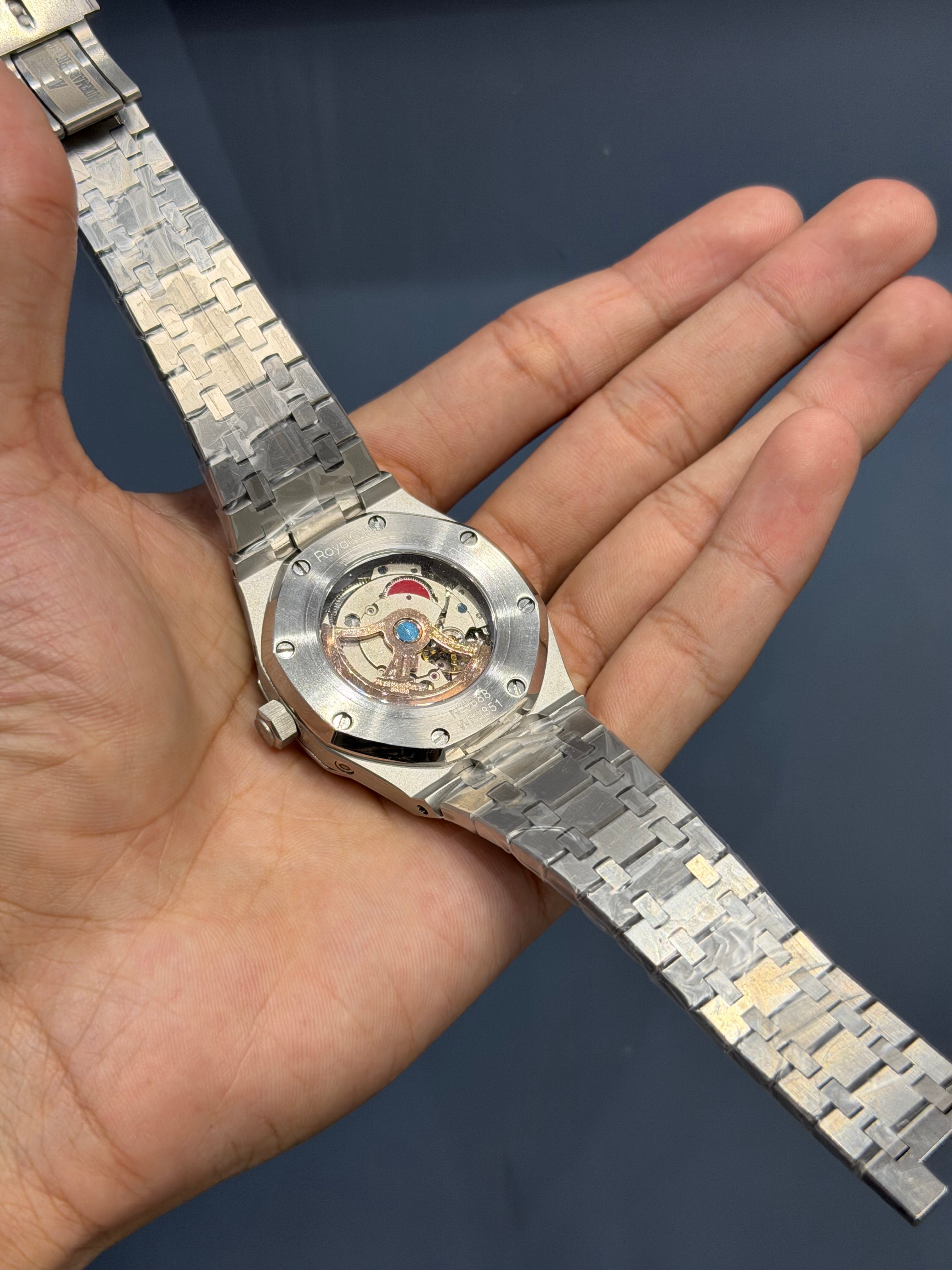 NEW COLLECTION PERPETUAL CALENDAR SILVER STAINLESS STEEL WITH BLUE DIAL CHAIN WATCH