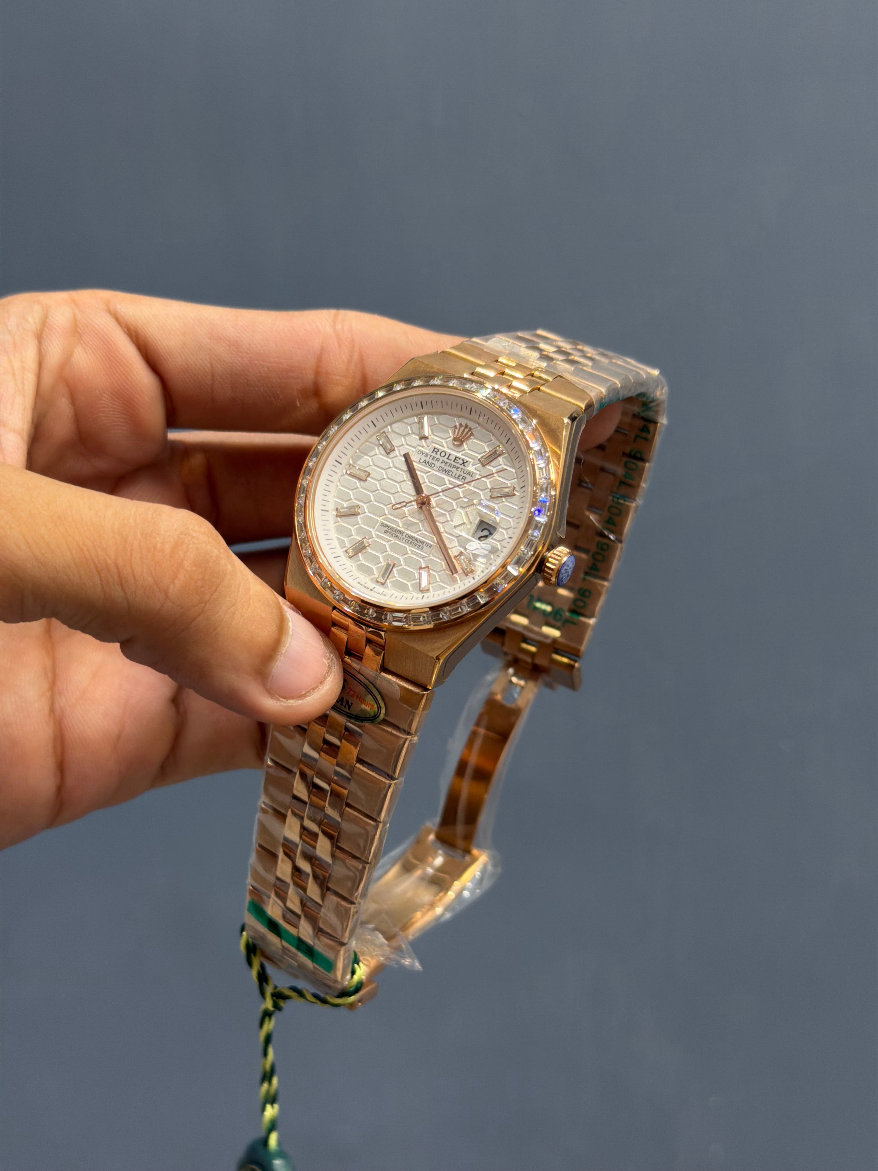 NEW COLLECTION LD 40 ROSE WITH WHITE DIAL STONE BEZEL AUTOMATIC WATCH OZ MADE