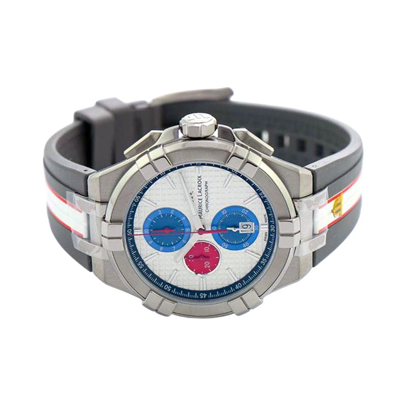 Maurice Lacroix Men’s Quartz Swiss Made Multi Color Silicone Strap Silver Sunray Dial 44mm Watch AI1018-TT031-130-2