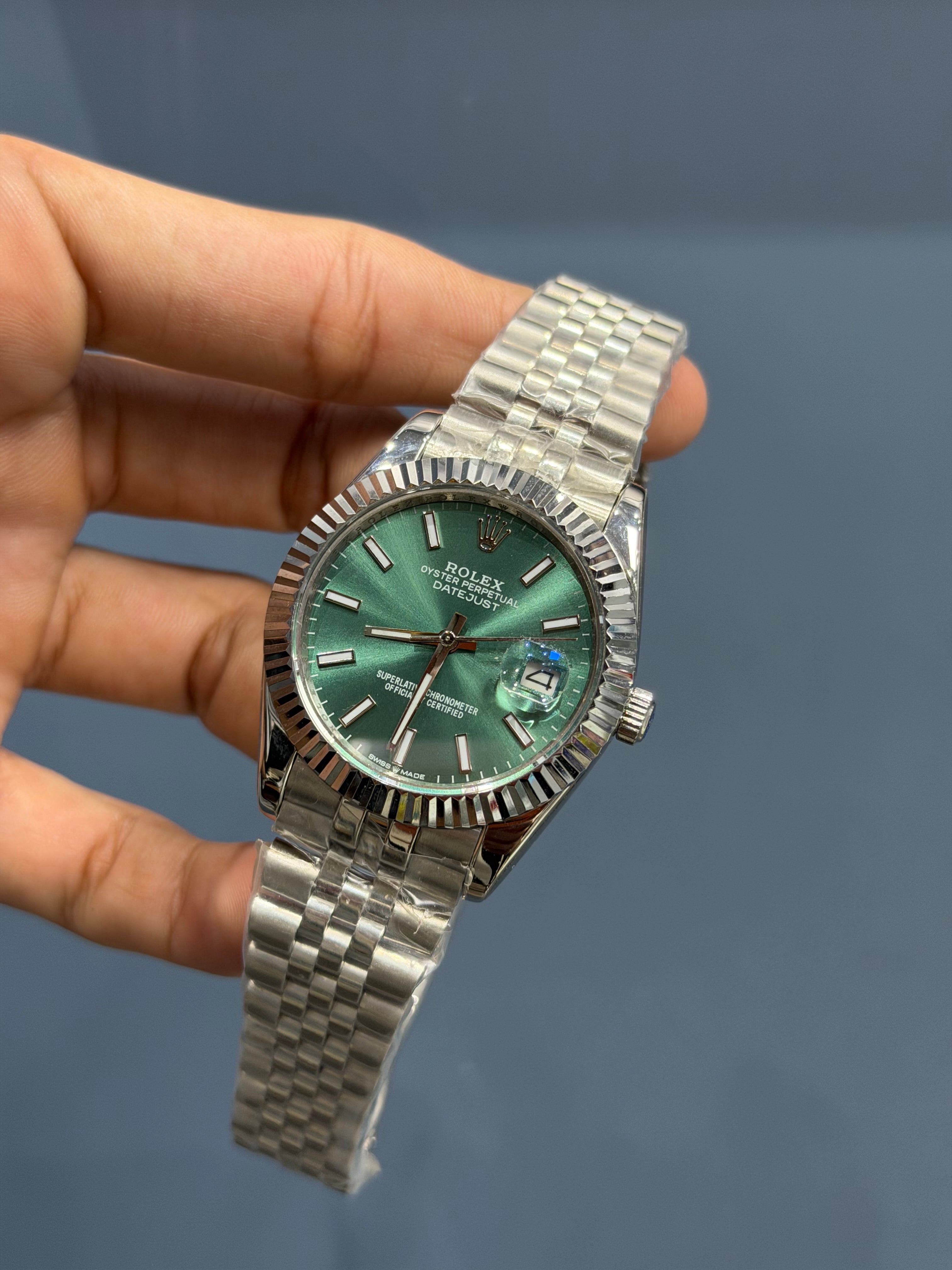NEW COLLECTION 40 SILVER WITH GREEN DIAL AUTOMATIC WATCH YZ MADE