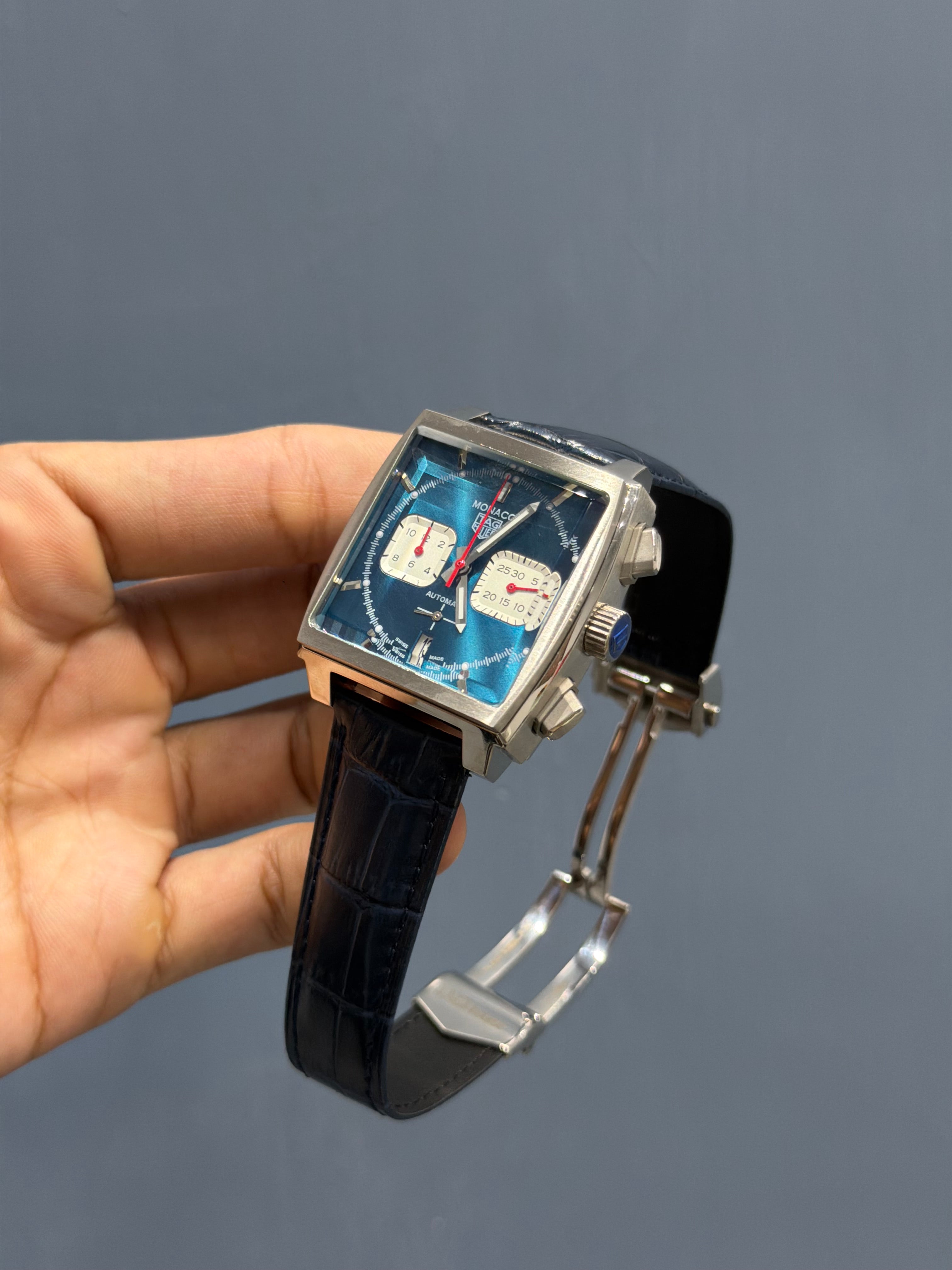 NEW COLLECTION CHRONOGRAPH SILVER CASE WITH BLUE DIAL & BLUE LEATHER STRAP