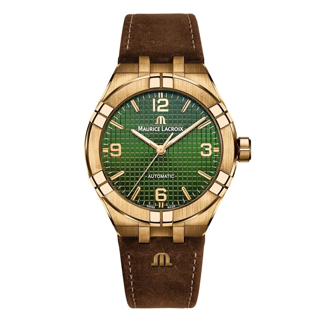 Maurice Lacroix Men’s Automatic Swiss Made Brown Leather Strap Green Dial 42mm Watch AI6008-BRZ0B-630-M