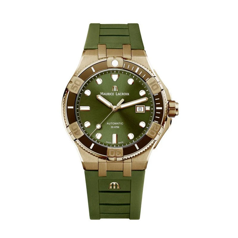 Maurice Lacroix Men’s Automatic Swiss Made Green Silicone Strap Green Dial 43mm Watch AI6058-BRZ01-630-1